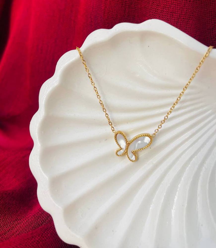 white butterfly necklace